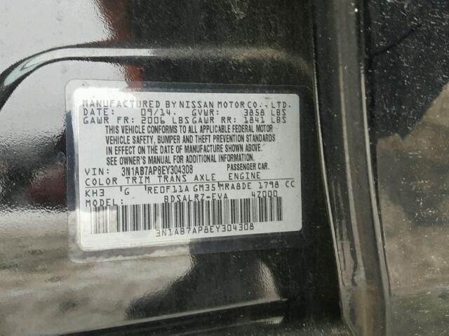 3N1AB7AP8EY304308 - 2014 NISSAN SENTRA S BLACK photo 10