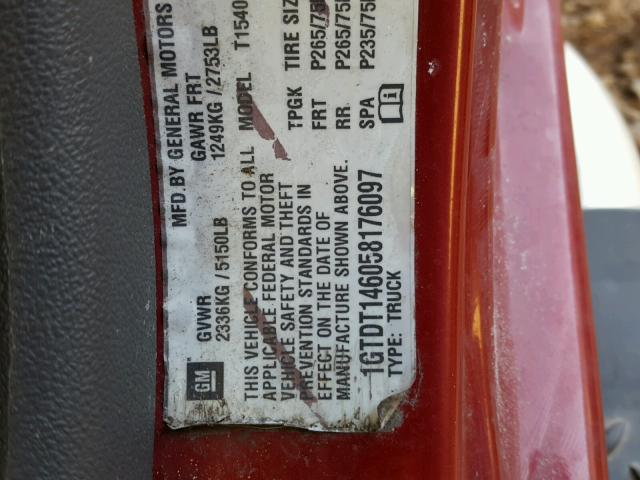 1GTDT146058176097 - 2005 GMC CANYON RED photo 10