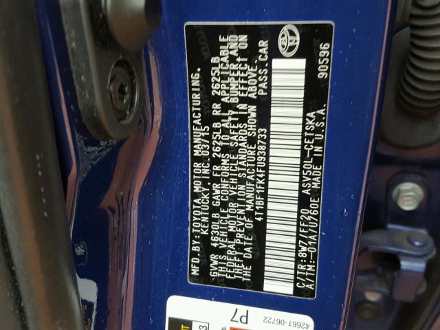 4T1BF1FK4FU938733 - 2015 TOYOTA CAMRY LE BLUE photo 10