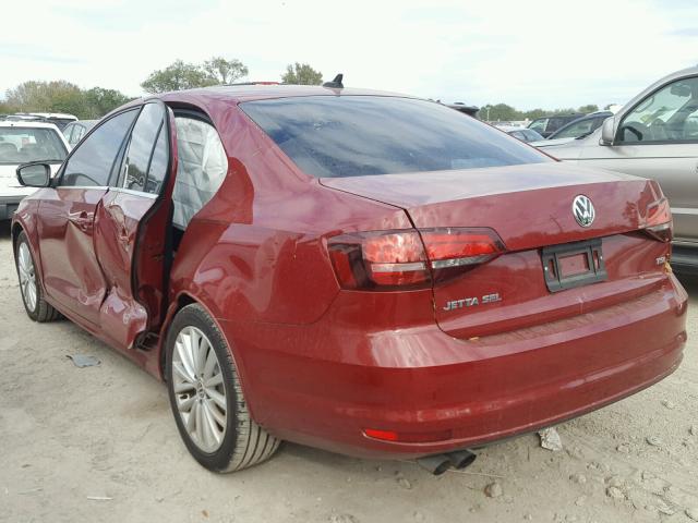 3VWL07AJ2GM337139 - 2016 VOLKSWAGEN JETTA SEL BURGUNDY photo 3