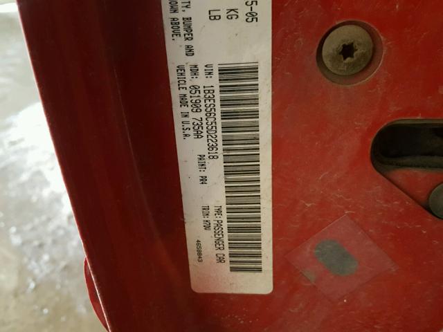 1B3ES56C55D223618 - 2005 DODGE NEON SXT RED photo 10