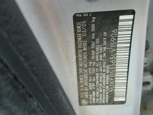 5UXFB53565LV15906 - 2005 BMW X5 4.4I GRAY photo 10