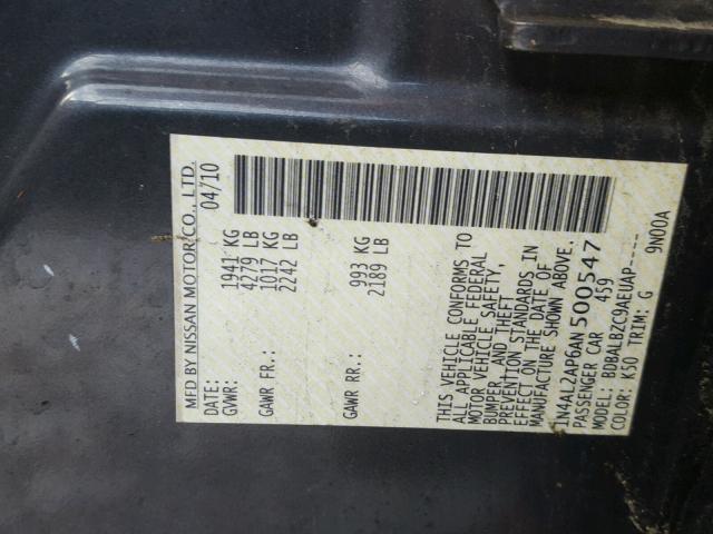 1N4AL2AP6AN500547 - 2010 NISSAN ALTIMA BAS BLACK photo 10