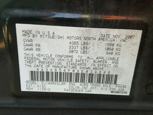 4A3AB56F08E034846 - 2008 MITSUBISHI GALANT ES BLACK photo 10