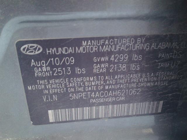 5NPET4AC0AH621062 - 2010 HYUNDAI SONATA GRAY photo 10