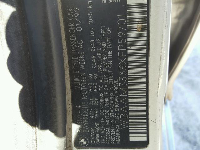 WBAAM3333XFP59701 - 1999 BMW 323I AUTOM SILVER photo 10