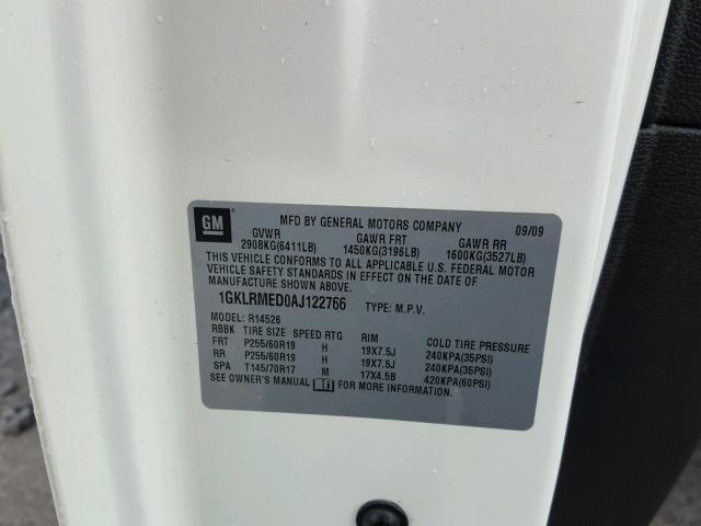 1GKLRMED0AJ122766 - 2010 GMC ACADIA SLT Ağ foto 10