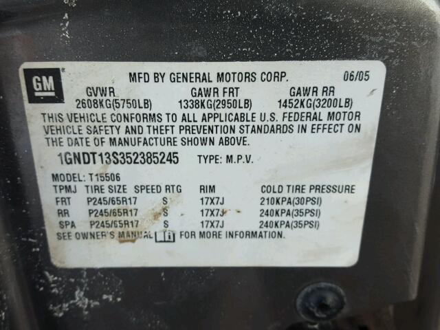 1GNDT13S352385245 - 2005 CHEVROLET TRAILBLAZE TAN photo 10