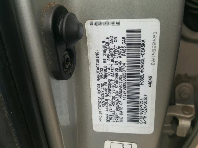 4T1BF32K03U053734 - 2003 TOYOTA CAMRY LE SILVER photo 10