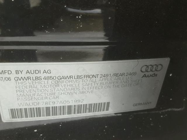 WAUDF78E97A051992 - 2007 AUDI A4 2.0T QU BLACK photo 10