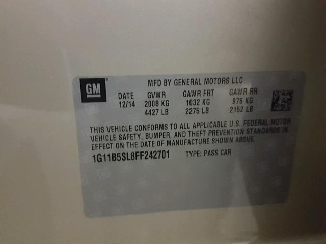 1G11B5SL8FF242701 - 2015 CHEVROLET MALIBU LS თაფლისფერი ფოტო 10