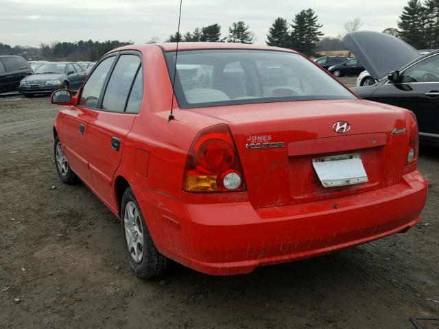 KMHCG45C34U499597 - 2004 HYUNDAI ACCENT GL RED photo 3