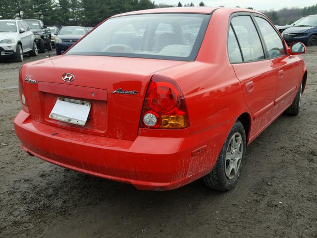 KMHCG45C34U499597 - 2004 HYUNDAI ACCENT GL RED photo 4