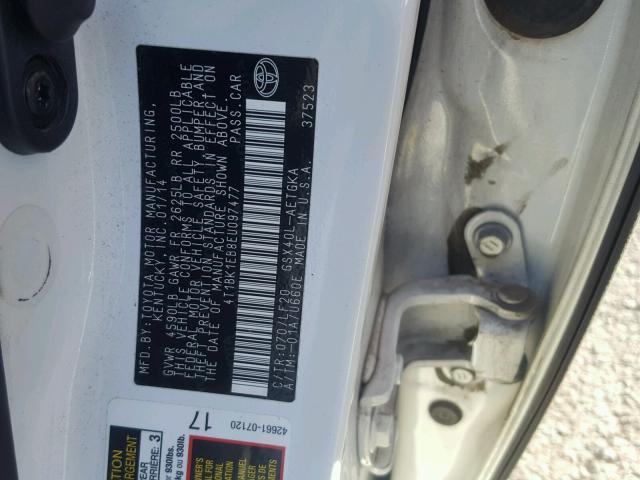 4T1BK1EB8EU097477 - 2014 TOYOTA AVALON BAS WHITE photo 10