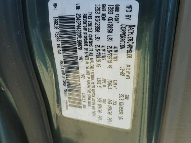 2D4GP44333R160070 - 2003 DODGE GRAND CARA GREEN photo 10