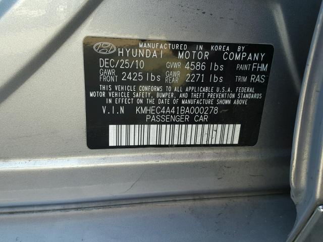 KMHEC4A41BA000278 - 2011 HYUNDAI SONATA HYB GRAY photo 10