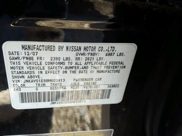 JNKAY01E98M603913 - 2008 INFINITI M35 BASE BLACK photo 10