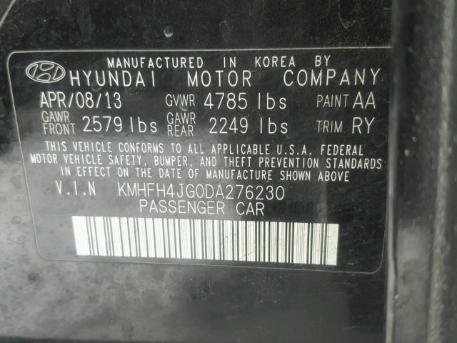 KMHFH4JG0DA276230 - 2013 HYUNDAI AZERA GLS BLACK photo 10