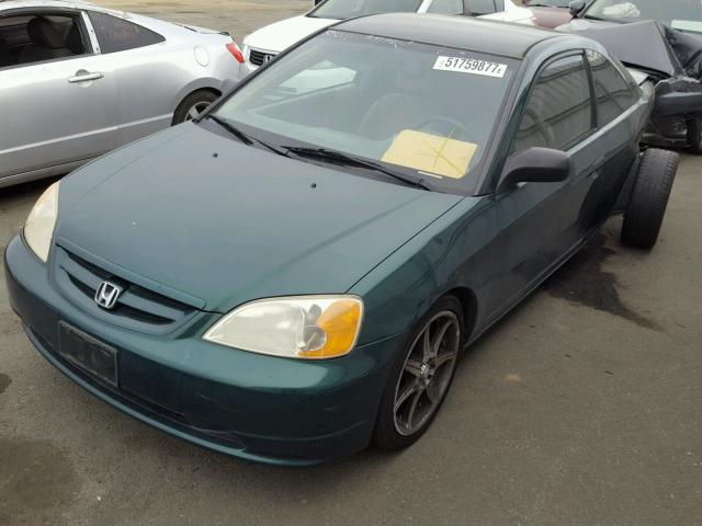 1HGEM22581L101674 - 2001 HONDA CIVIC LX GREEN photo 2