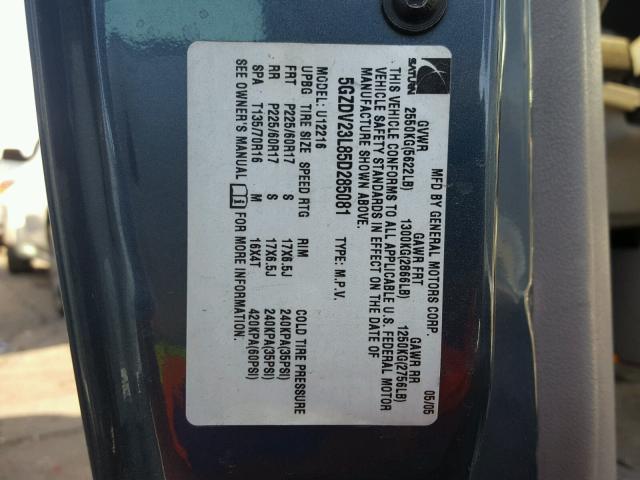 5GZDV23L85D285081 - 2005 SATURN RELAY 3 GRAY photo 10