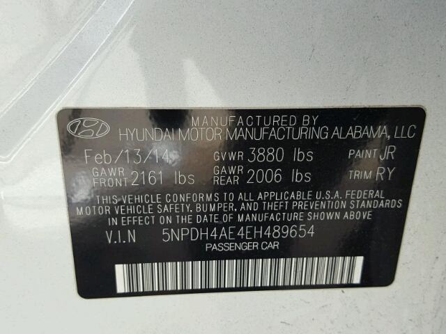 5NPDH4AE4EH489654 - 2014 HYUNDAI ELANTRA SE WHITE photo 10