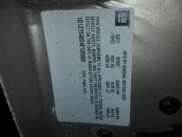 1G1ZT54824F126089 - 2004 CHEVROLET MALIBU LS GOLD photo 10