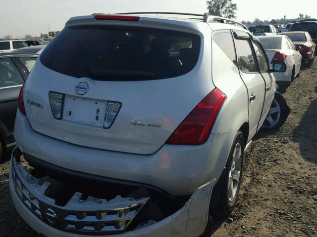 JN8AZ08W74W325268 - 2004 NISSAN MURANO SL WHITE photo 4