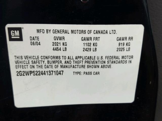 2G2WP522441371047 - 2004 PONTIAC GRAND PRIX BLACK photo 10