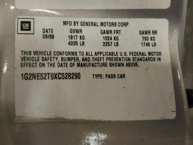1G2NE52T9XC528290 - 1999 PONTIAC GRAND AM S GRAY photo 10