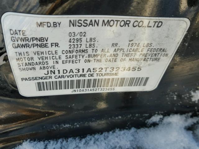 JN1DA31A52T323455 - 2002 NISSAN MAXIMA GLE BLACK photo 10