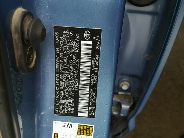 JTDKB20U253122530 - 2005 TOYOTA PRIUS BLUE photo 10