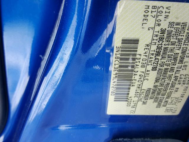 3N1BC13E99L472780 - 2009 NISSAN VERSA S BLUE photo 10