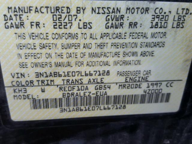 3N1AB61E07L667128 - 2007 NISSAN SENTRA 2.0 BLACK photo 10