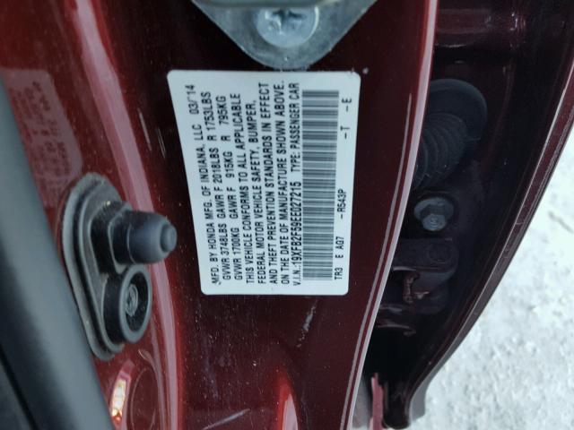 19XFB2F59EE027215 - 2014 HONDA CIVIC LX RED photo 10