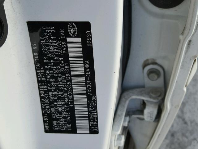 4T1BE32K85U385281 - 2005 TOYOTA CAMRY LE WHITE photo 10
