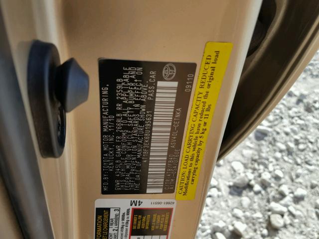 4T1BF3EK6BU195631 - 2011 TOYOTA CAMRY BASE GOLD photo 10