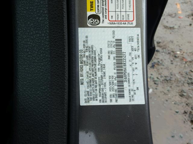 3FAHP0HA1BR335272 - 2011 FORD FUSION SE GRAY photo 10