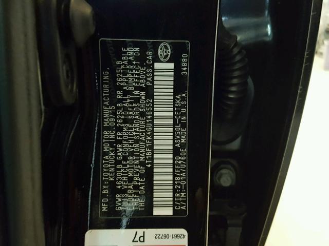 4T1BF1FK4GU146552 - 2016 TOYOTA CAMRY LE BLACK photo 10