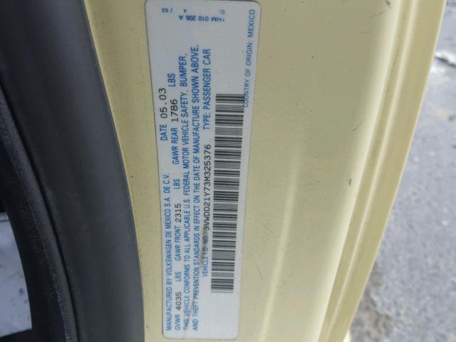 3VWDD21Y73M325376 - 2003 VOLKSWAGEN NEW BEETLE 黄色 照片 10