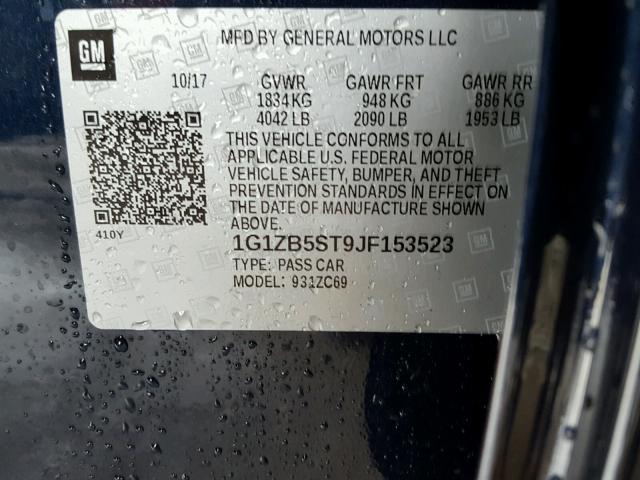 1G1ZB5ST9JF153523 - 2018 CHEVROLET MALIBU LS BLACK photo 10