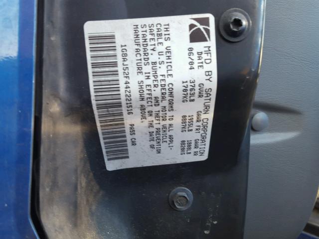 1G8AJ52F44Z221516 - 2004 SATURN ION LEVEL BLUE photo 10