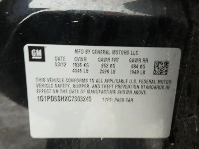 1G1PD5SHXC7303245 - 2012 CHEVROLET CRUZE LS BLACK photo 10