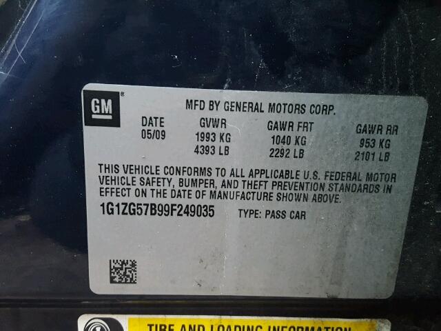 1G1ZG57B99F249035 - 2009 CHEVROLET MALIBU LS BLUE photo 10