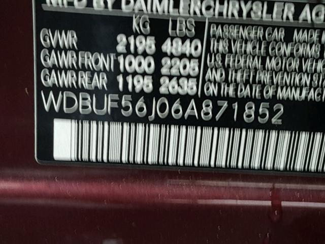 WDBUF56J06A871852 - 2006 MERCEDES-BENZ E 350 BURGUNDY photo 10