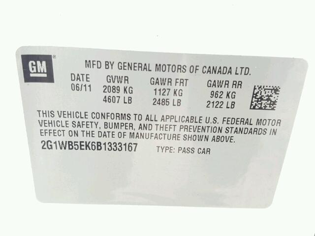 2G1WB5EK6B1333167 - 2011 CHEVROLET IMPALA LT WHITE photo 10