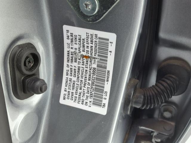 19XFC2F59GE218956 - 2016 HONDA CIVIC LX GRAY photo 10