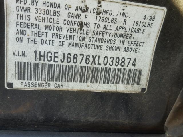 1HGEJ6676XL039874 - 1999 HONDA CIVIC LX BLACK photo 10