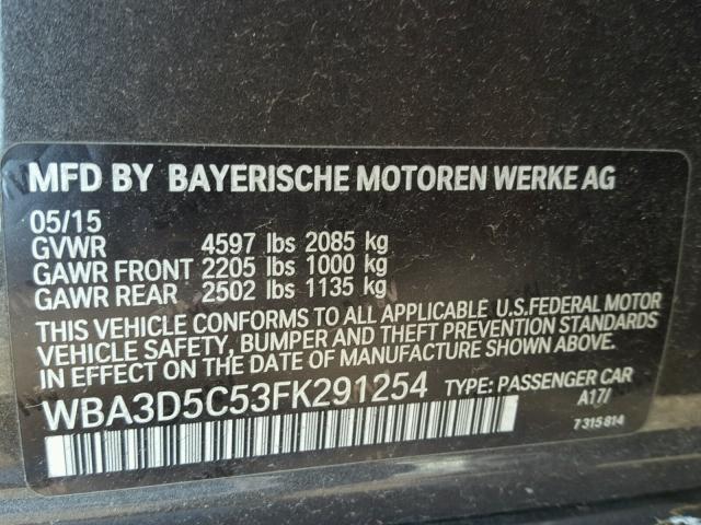 WBA3D5C53FK291254 - 2015 BMW 328 D GRAY photo 10