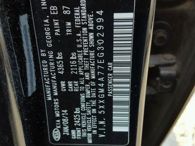 5XXGM4A77EG302994 - 2014 KIA OPTIMA LX BLACK photo 10