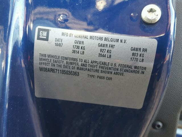 W08AR671185036363 - 2008 SATURN ASTRA XE BLUE photo 10